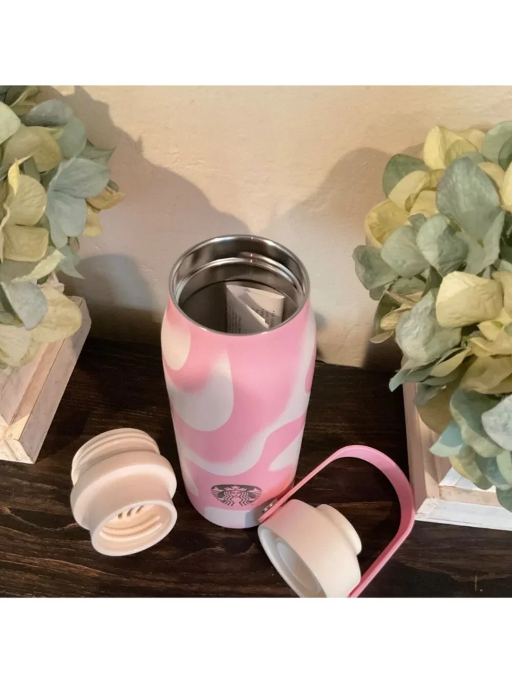 Starbucks Pink Swirl Stainless Steel Water Bottle 18oz With Handle BPA-Free Limi
